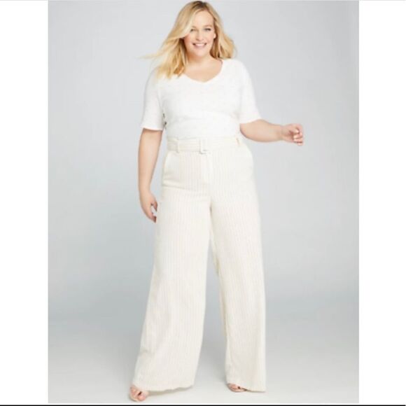 Lane Bryant Striped Wide Leg Linen Pant NWT C21 - Picture 2 of 9